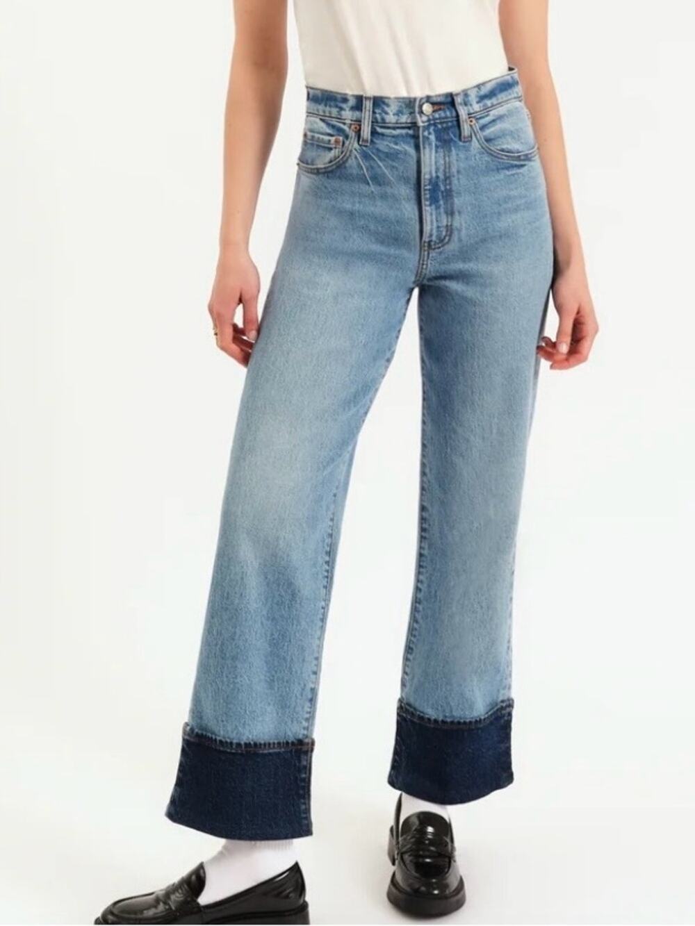 DAZE Eastside High Rise Loose Cuffed Jeans Plunge Wash NWOT Sz 28